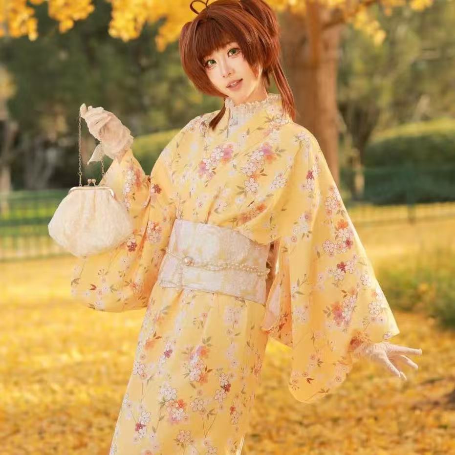 Cute Yellow Kimono Girls Japan - Asian Cosplay Anime incelemesi ve fiyatı