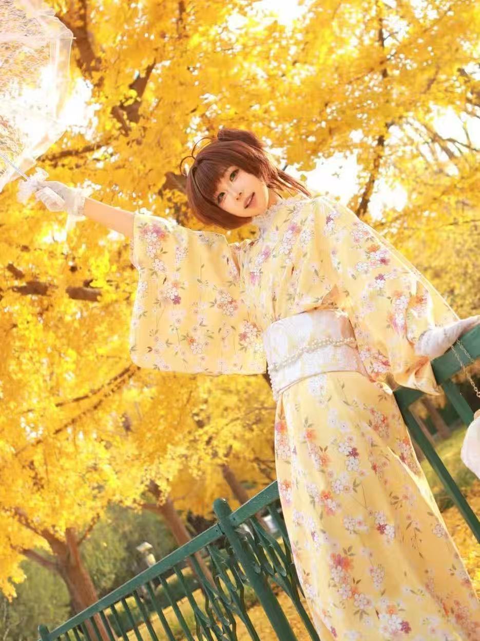 Cute Yellow Kimono Girls Japan - Asian Cosplay Anime incelemesi ve fiyatı